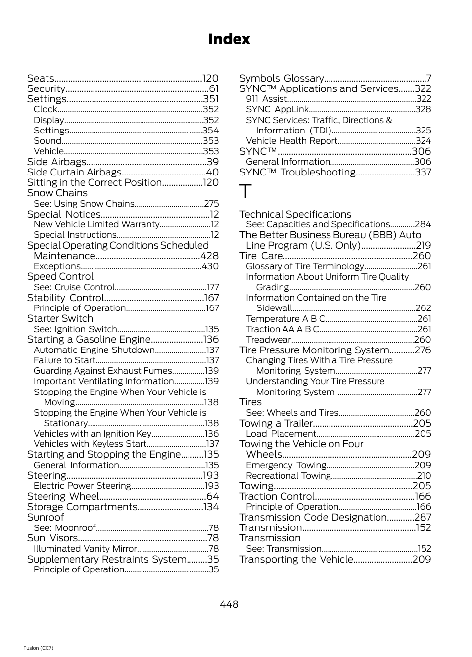 Index | FORD 2014 Fusion v.2 User Manual | Page 450 / 453