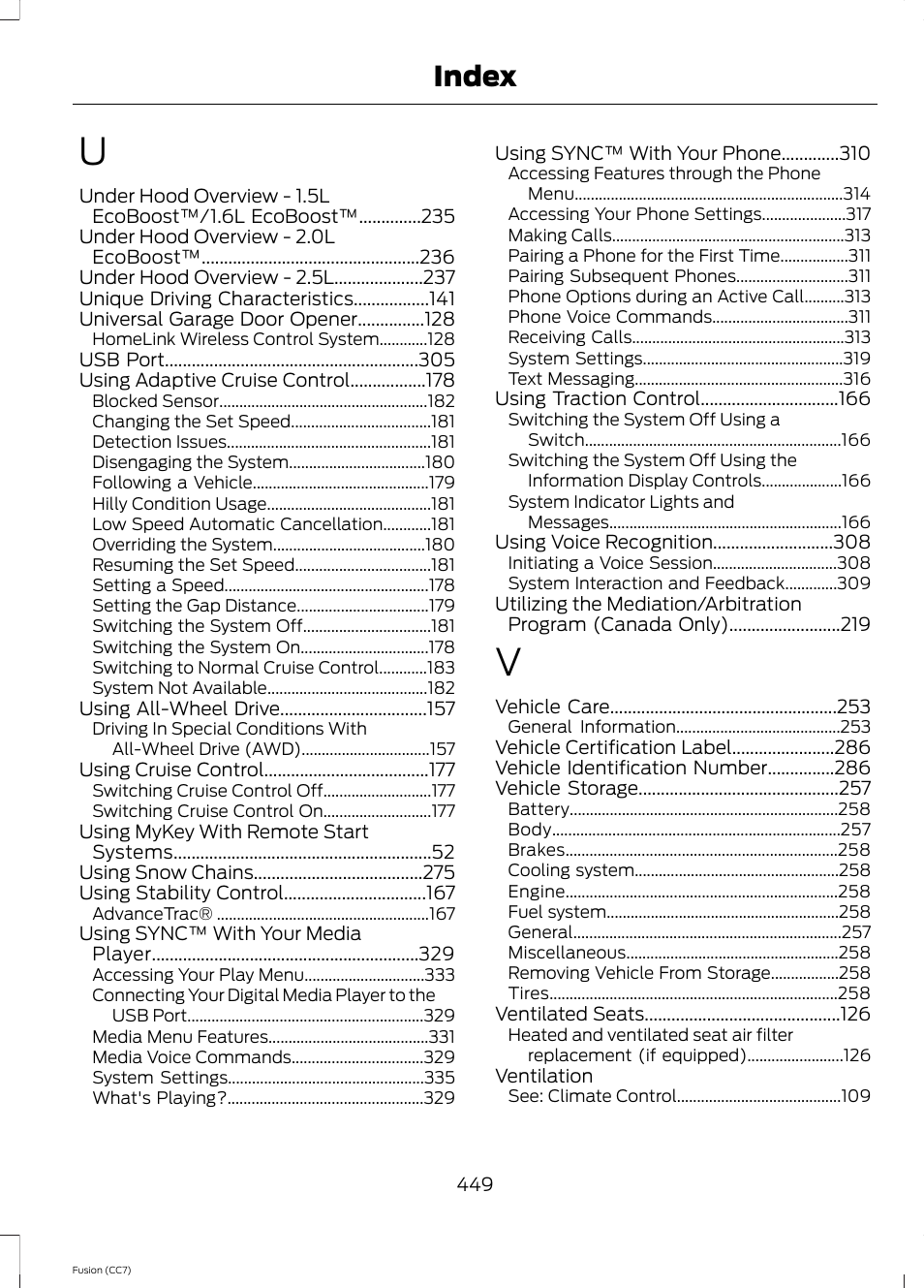 Index | FORD 2014 Fusion v.2 User Manual | Page 451 / 453