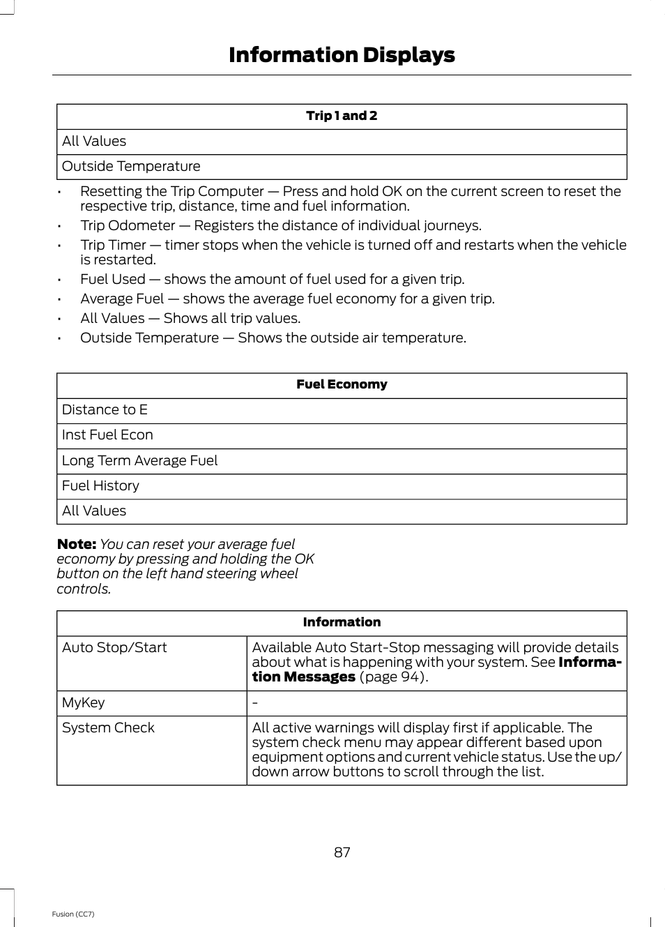 Information displays | FORD 2014 Fusion v.2 User Manual | Page 89 / 453