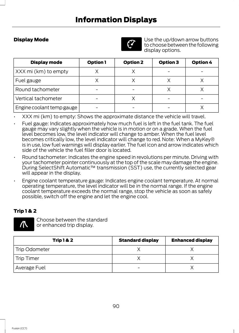 Information displays | FORD 2014 Fusion v.2 User Manual | Page 92 / 453