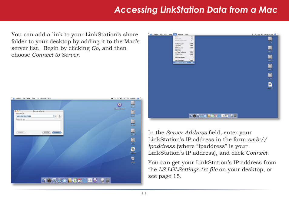 Accessing linkstation data from a mac | Buffalo Technology LinkStation LS-LGL User Manual | Page 11 / 19