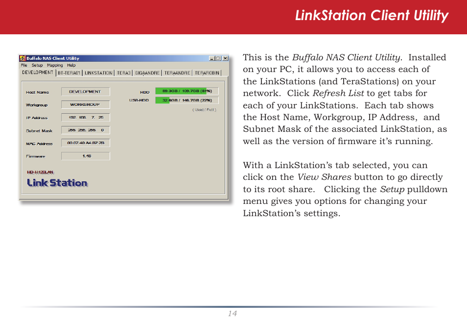 Linkstation client utility | Buffalo Technology LinkStation LS-LGL User Manual | Page 14 / 19