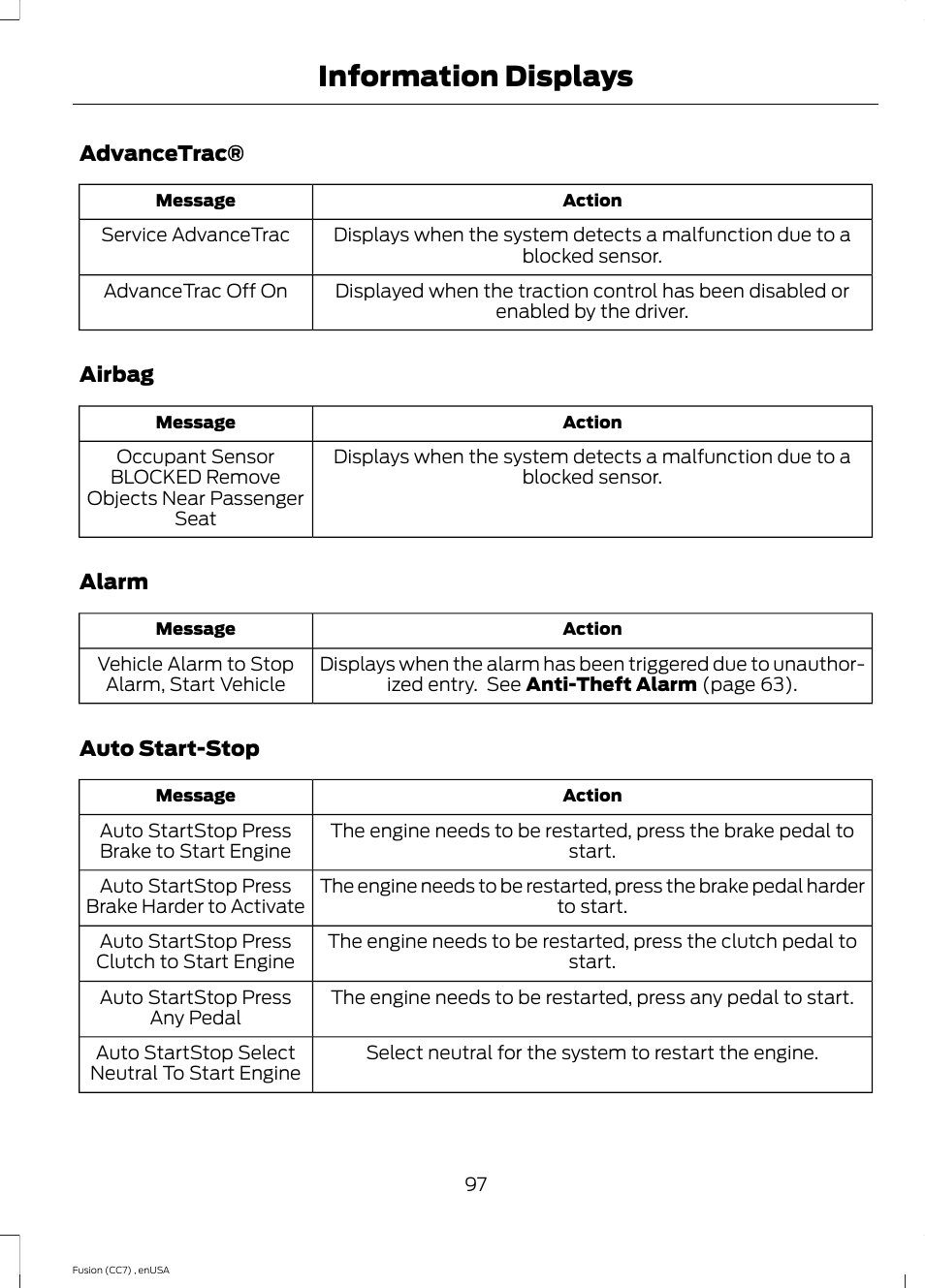 Information displays | FORD 2014 Fusion v.3 User Manual | Page 100 / 458