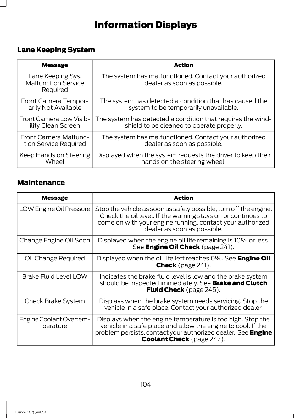 Information displays | FORD 2014 Fusion v.3 User Manual | Page 107 / 458