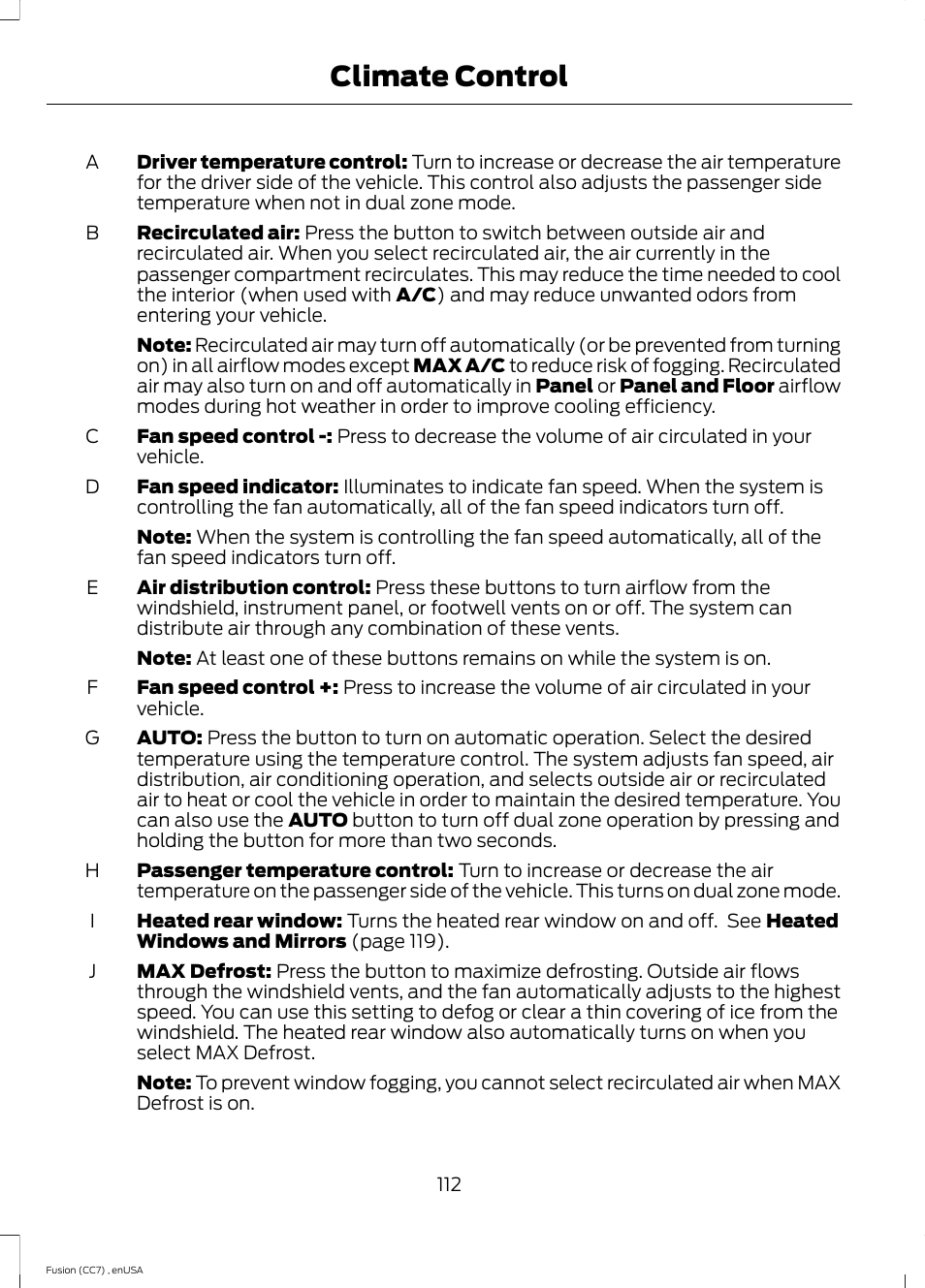 Climate control | FORD 2014 Fusion v.3 User Manual | Page 115 / 458