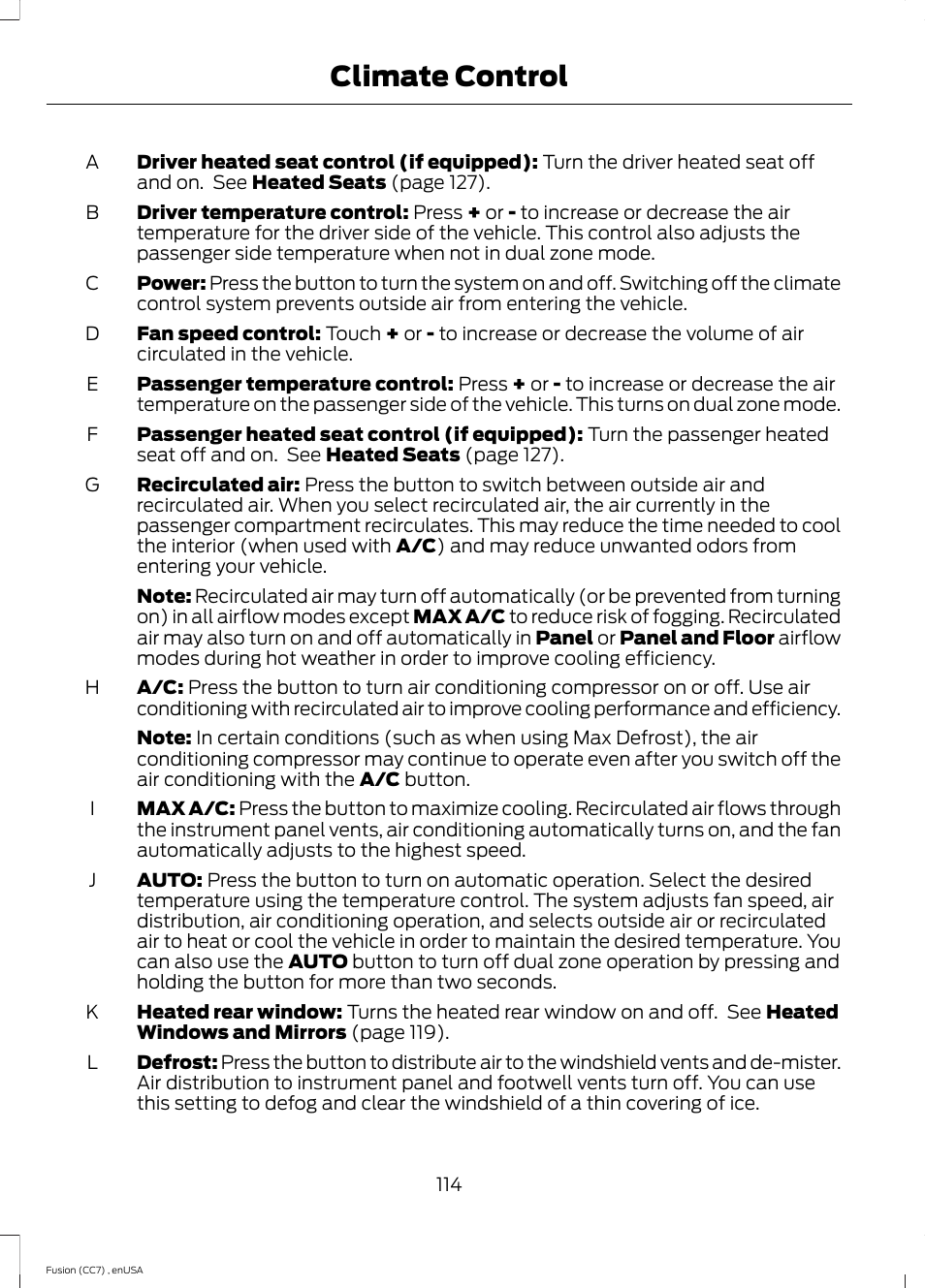 Climate control | FORD 2014 Fusion v.3 User Manual | Page 117 / 458