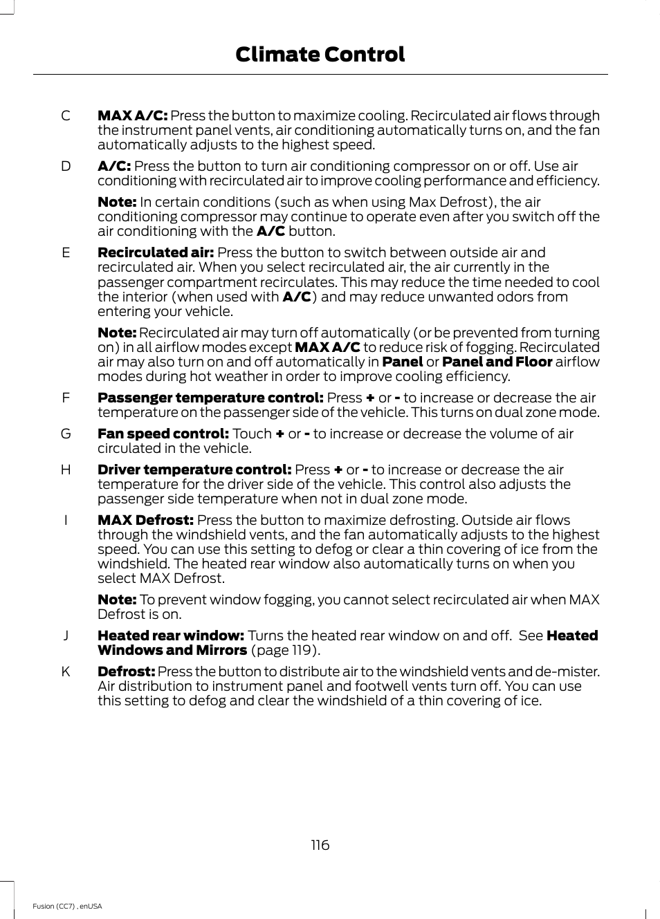 Climate control | FORD 2014 Fusion v.3 User Manual | Page 119 / 458