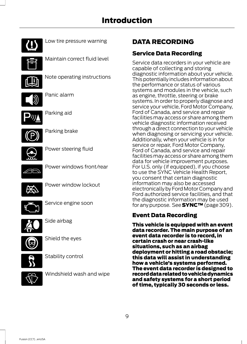 Data recording, Introduction | FORD 2014 Fusion v.3 User Manual | Page 12 / 458