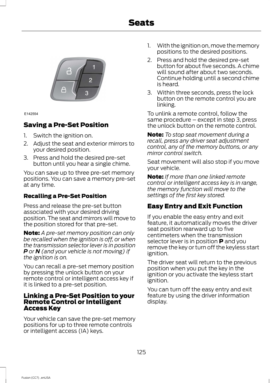 Seats | FORD 2014 Fusion v.3 User Manual | Page 128 / 458