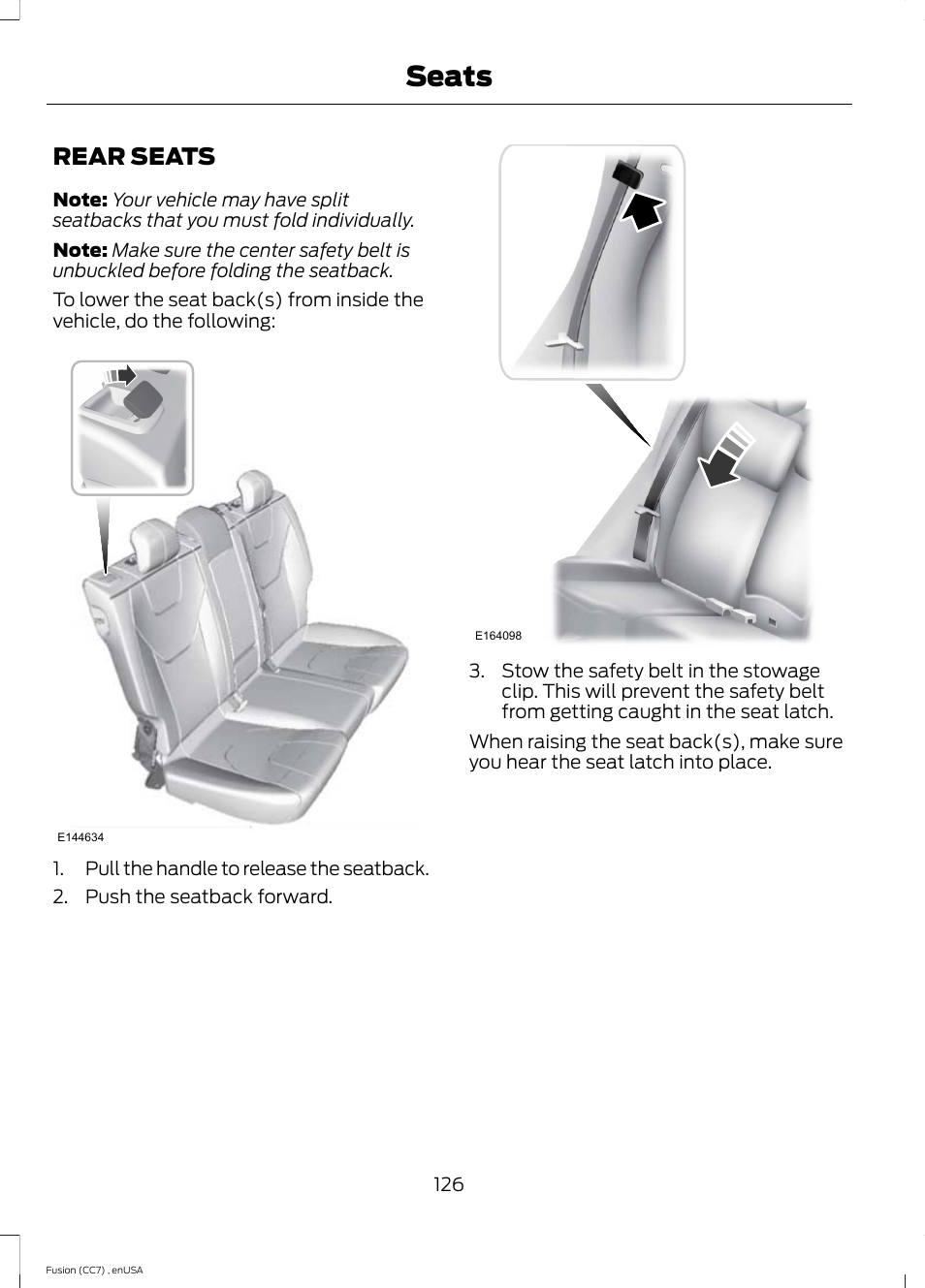 Rear seats, Seats | FORD 2014 Fusion v.3 User Manual | Page 129 / 458