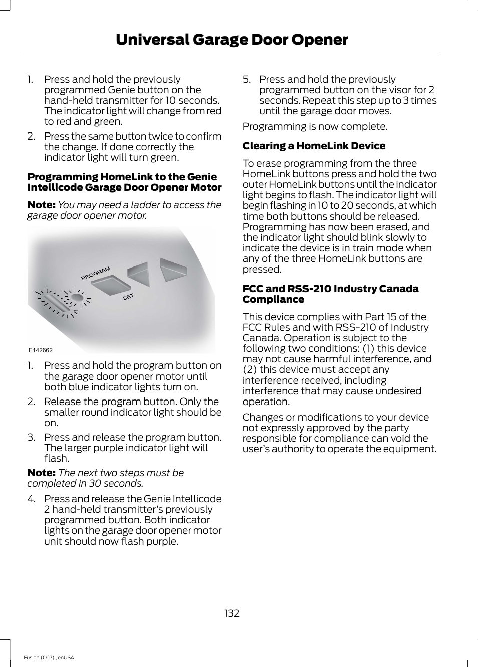 Universal garage door opener | FORD 2014 Fusion v.3 User Manual | Page 135 / 458