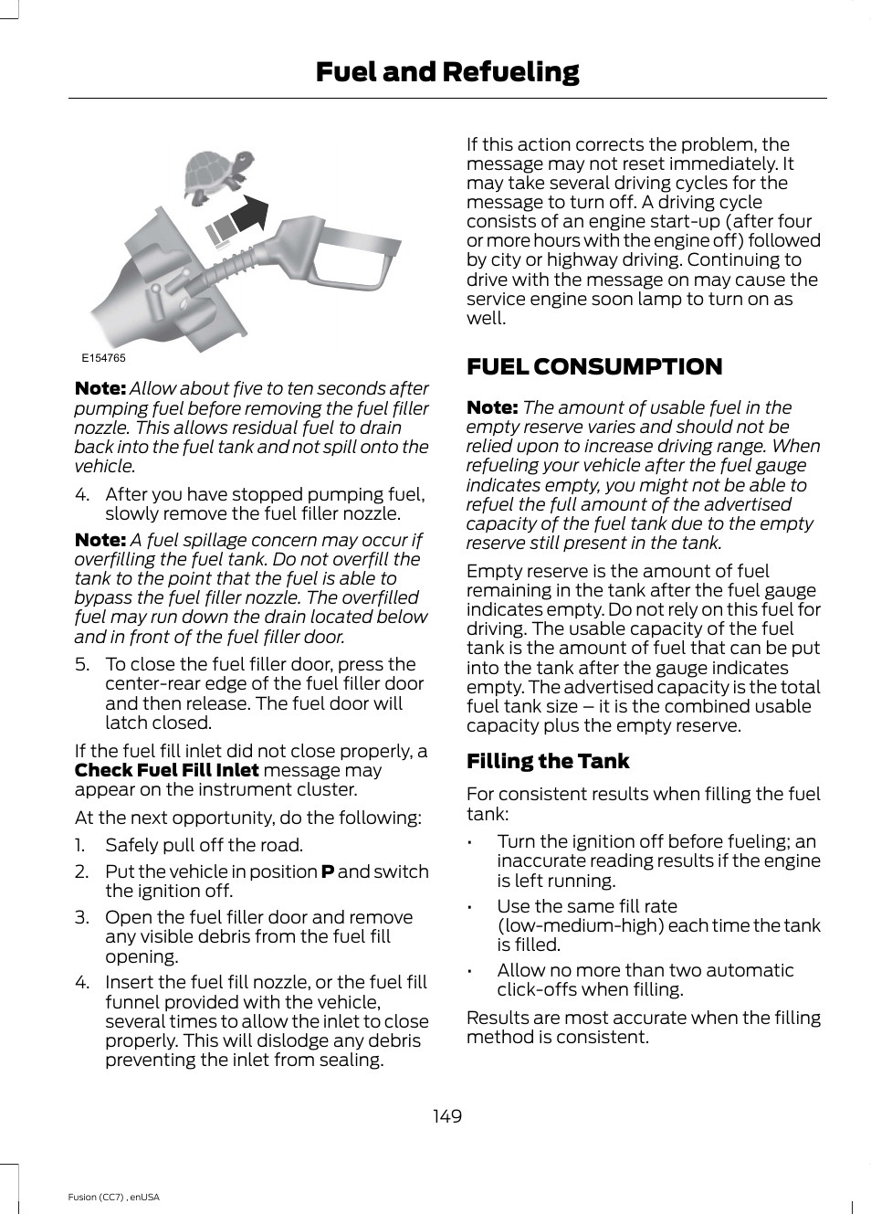 Fuel consumption, Fuel and refueling | FORD 2014 Fusion v.3 User Manual | Page 152 / 458