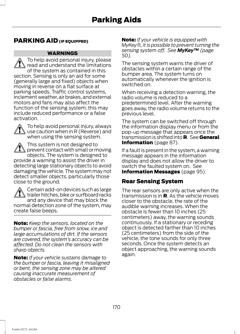 Parking aids, Parking aid, See parking | FORD 2014 Fusion v.3 User Manual | Page 173 / 458