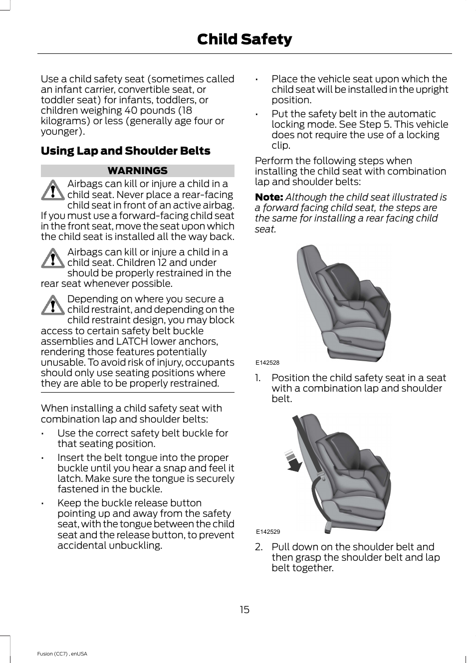 Child safety | FORD 2014 Fusion v.3 User Manual | Page 18 / 458