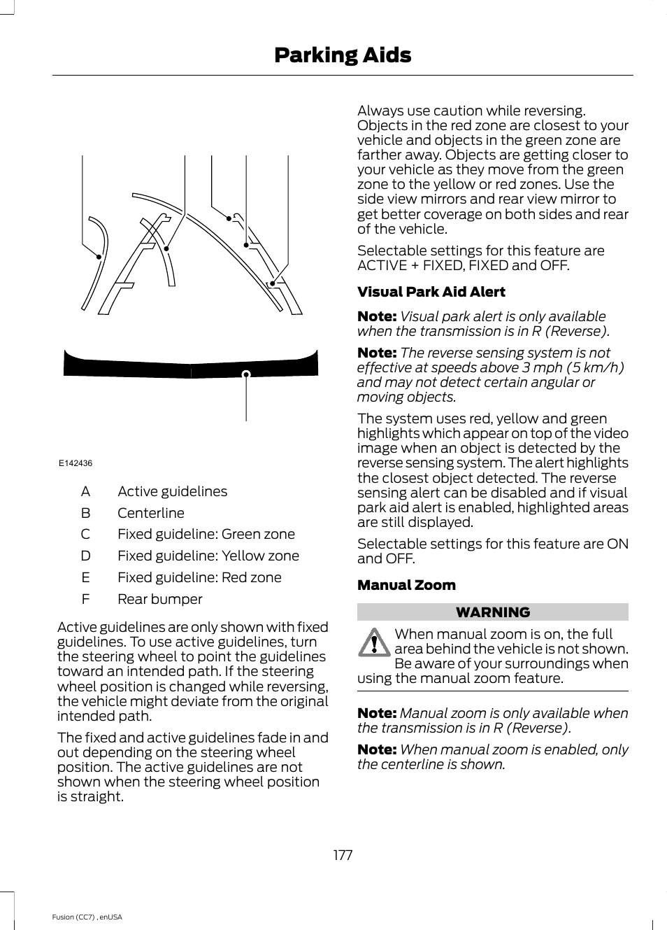 Parking aids | FORD 2014 Fusion v.3 User Manual | Page 180 / 458