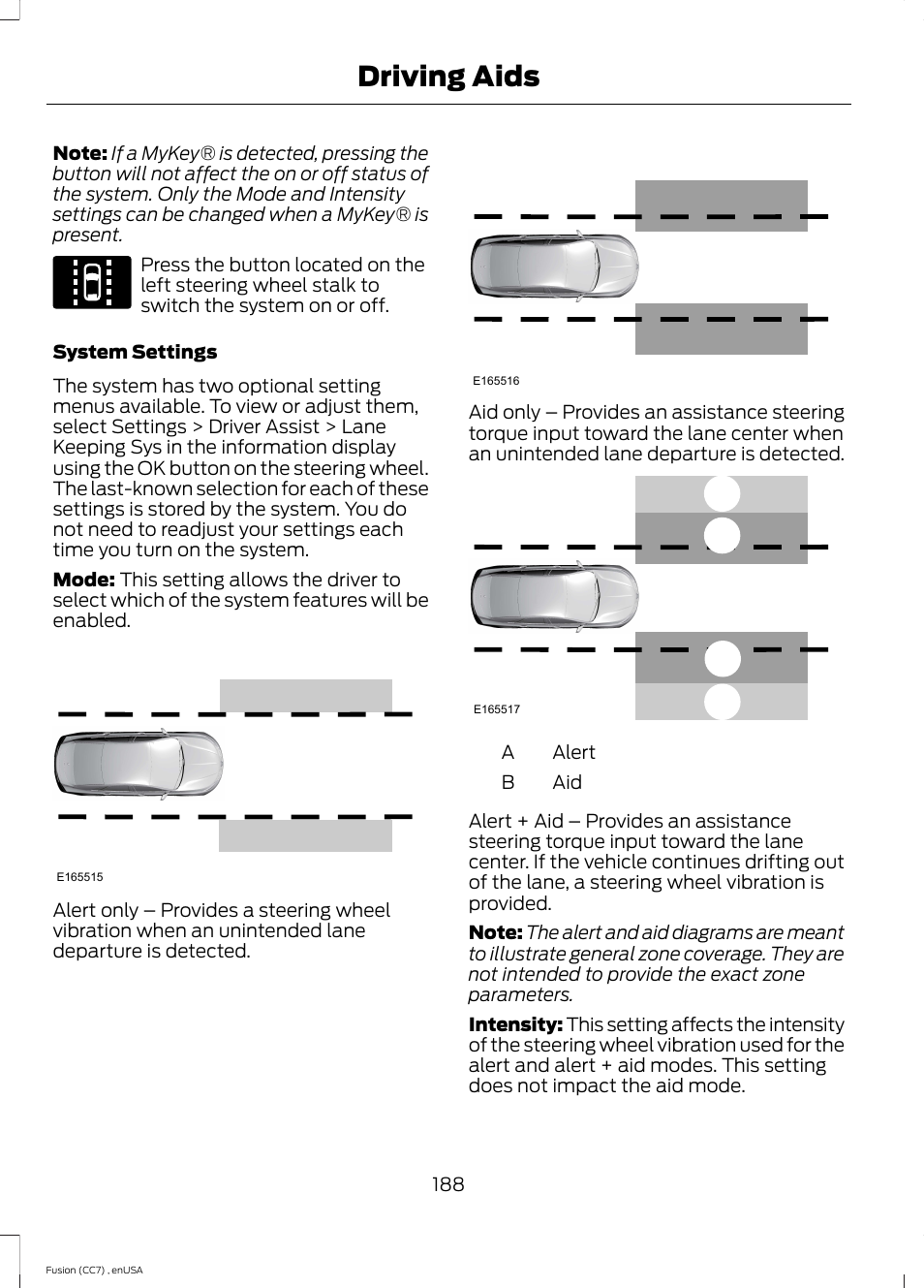 Driving aids, Ab a b | FORD 2014 Fusion v.3 User Manual | Page 191 / 458