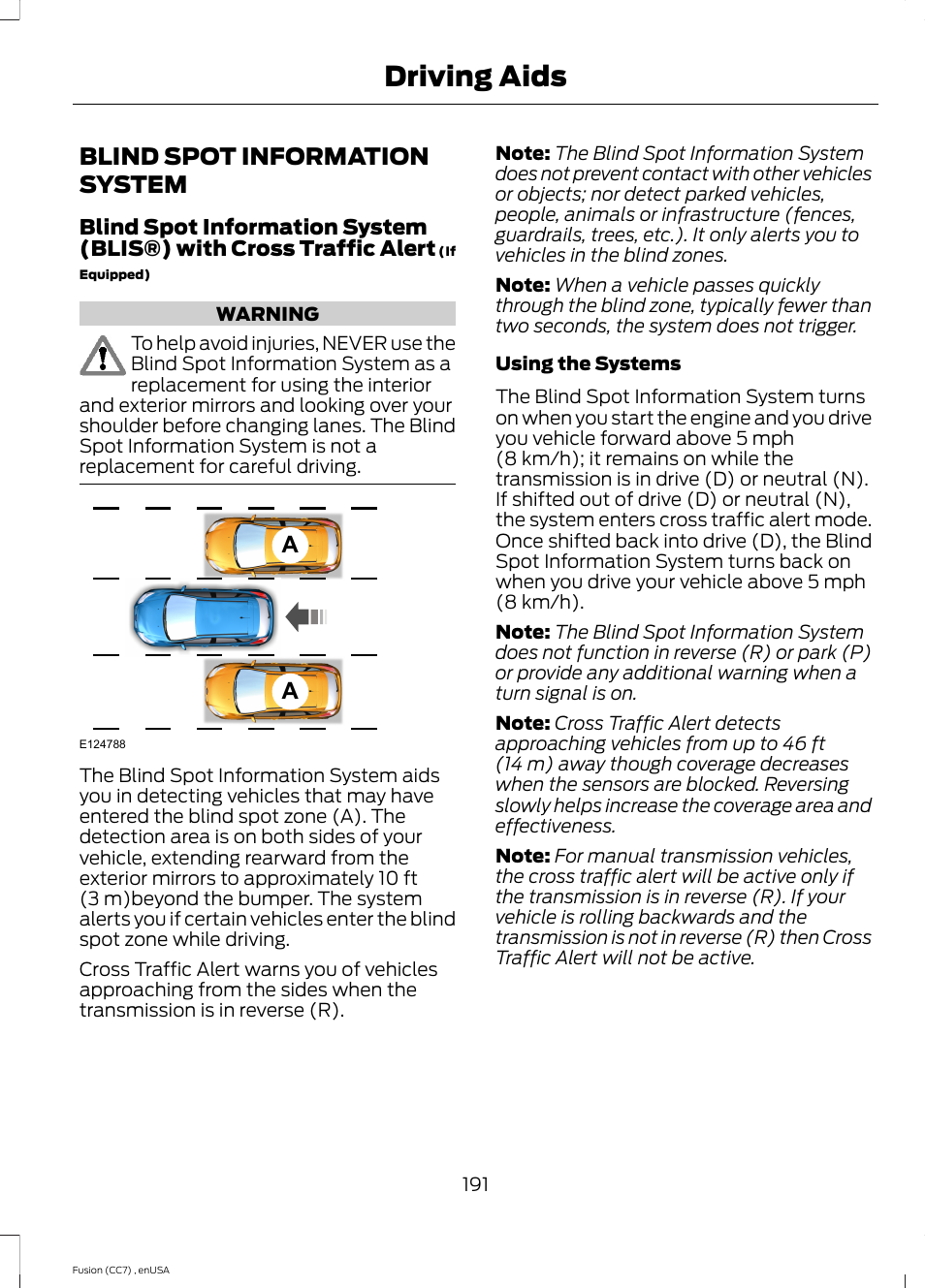 Blind spot information system, See blind spot, Driving aids | FORD 2014 Fusion v.3 User Manual | Page 194 / 458