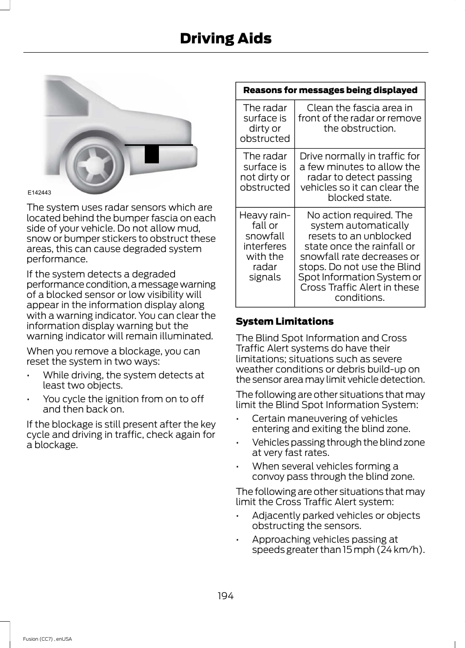 Driving aids | FORD 2014 Fusion v.3 User Manual | Page 197 / 458