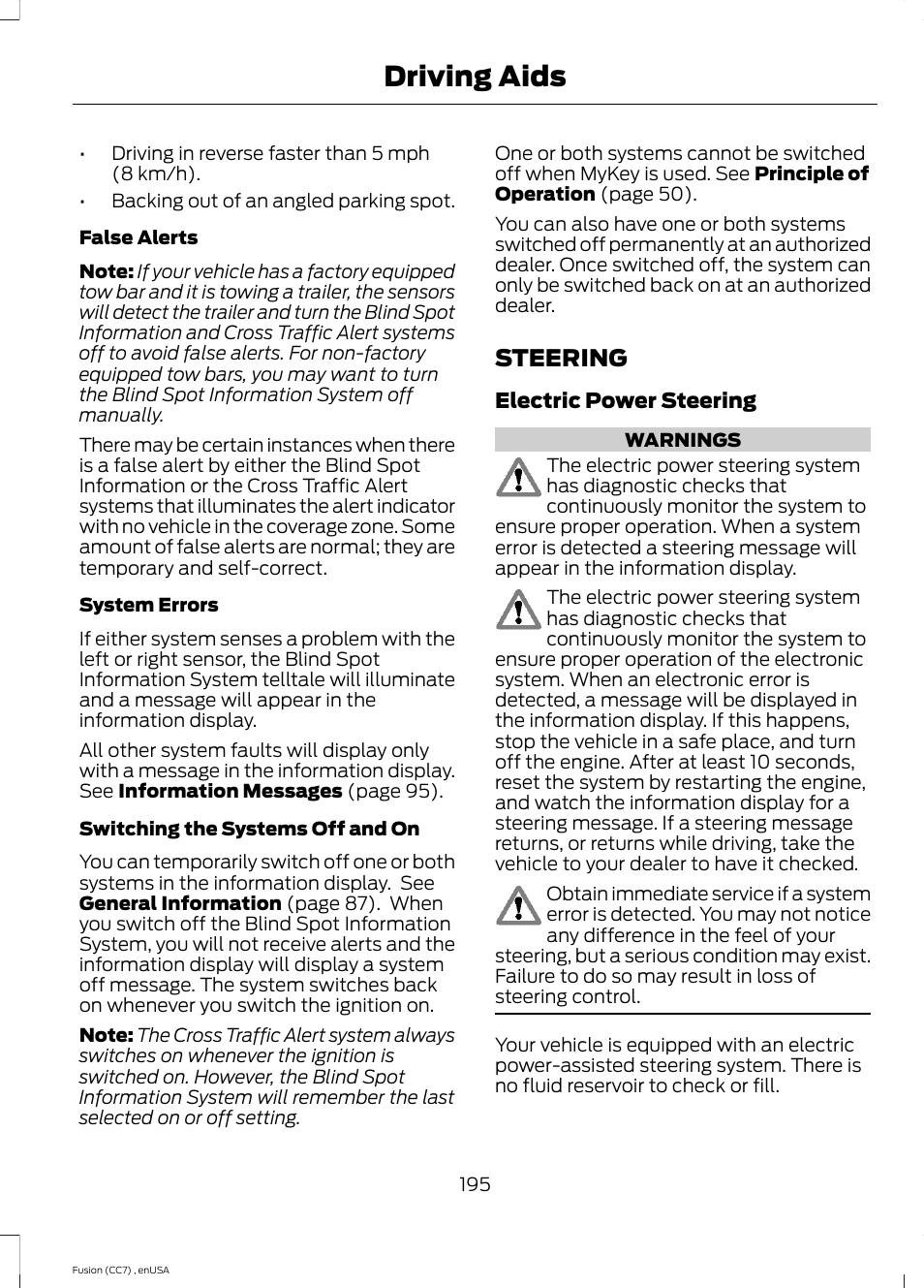 Steering, Driving aids | FORD 2014 Fusion v.3 User Manual | Page 198 / 458