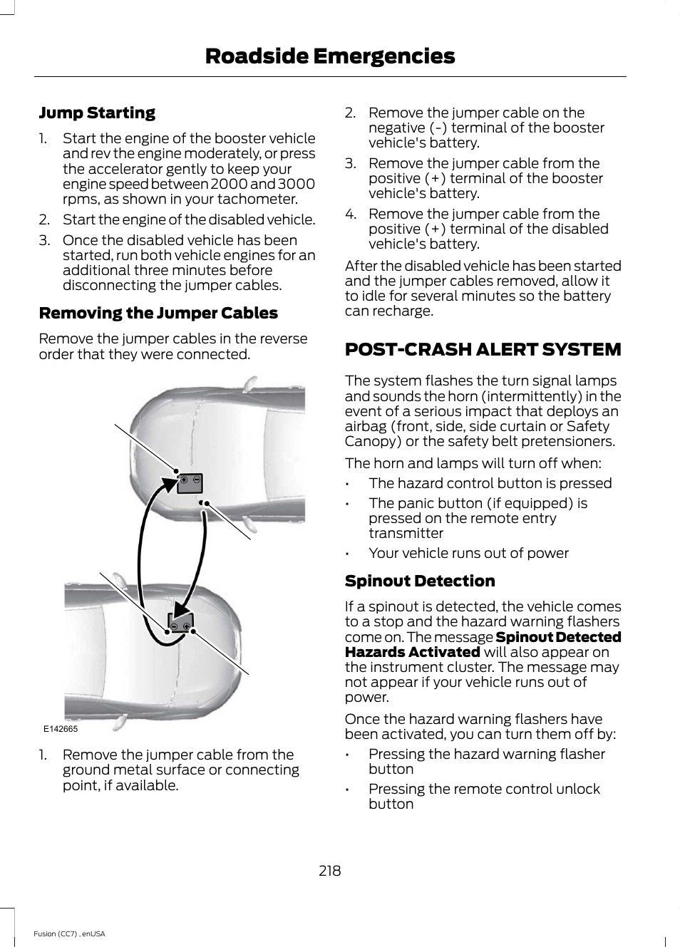 Post-crash alert system, Roadside emergencies | FORD 2014 Fusion v.3 User Manual | Page 221 / 458