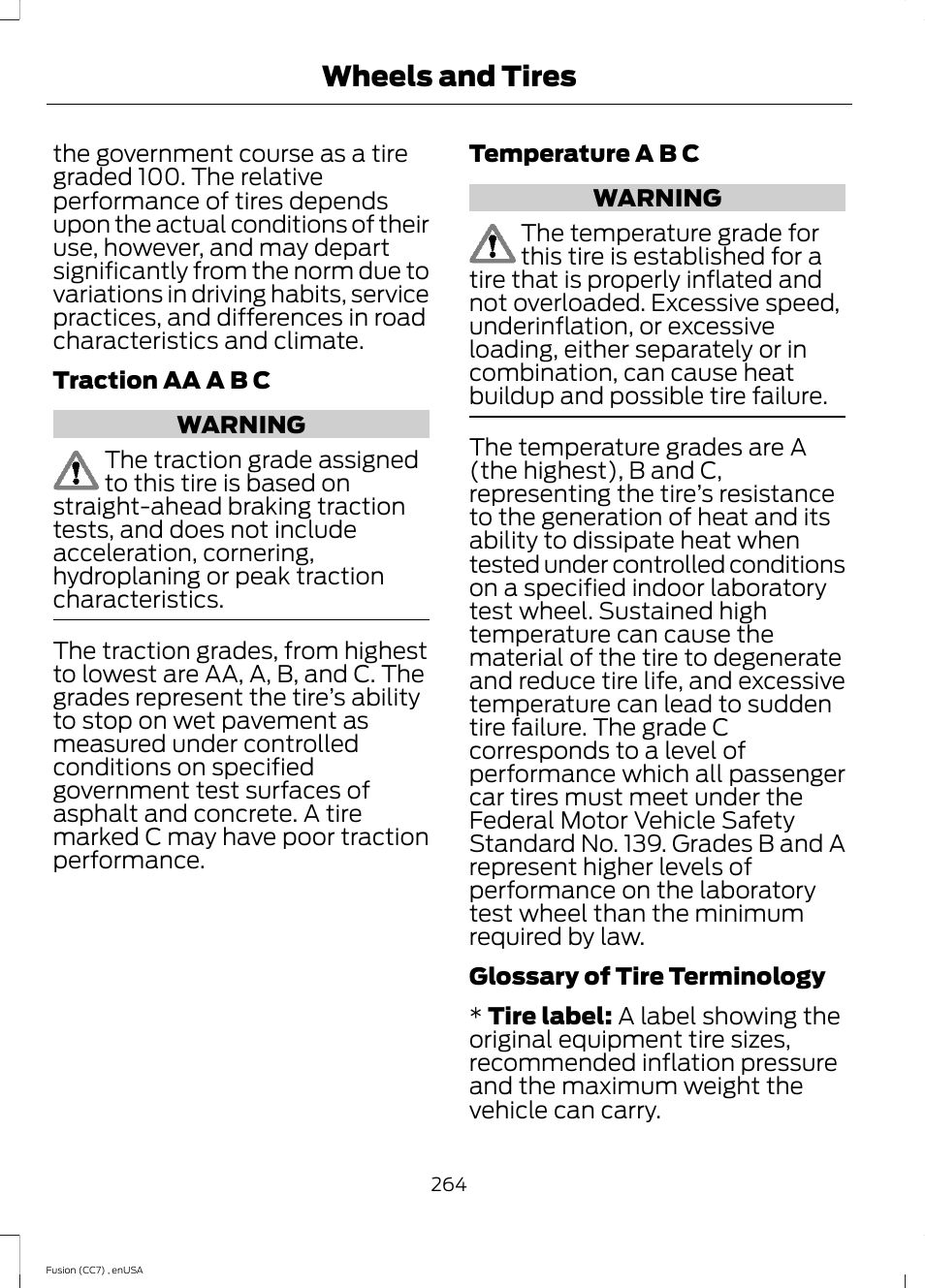 Wheels and tires | FORD 2014 Fusion v.3 User Manual | Page 267 / 458