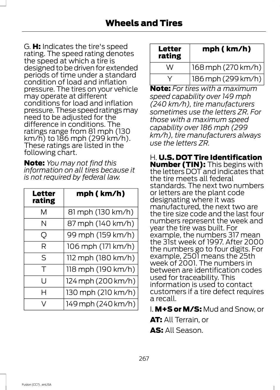 Wheels and tires | FORD 2014 Fusion v.3 User Manual | Page 270 / 458