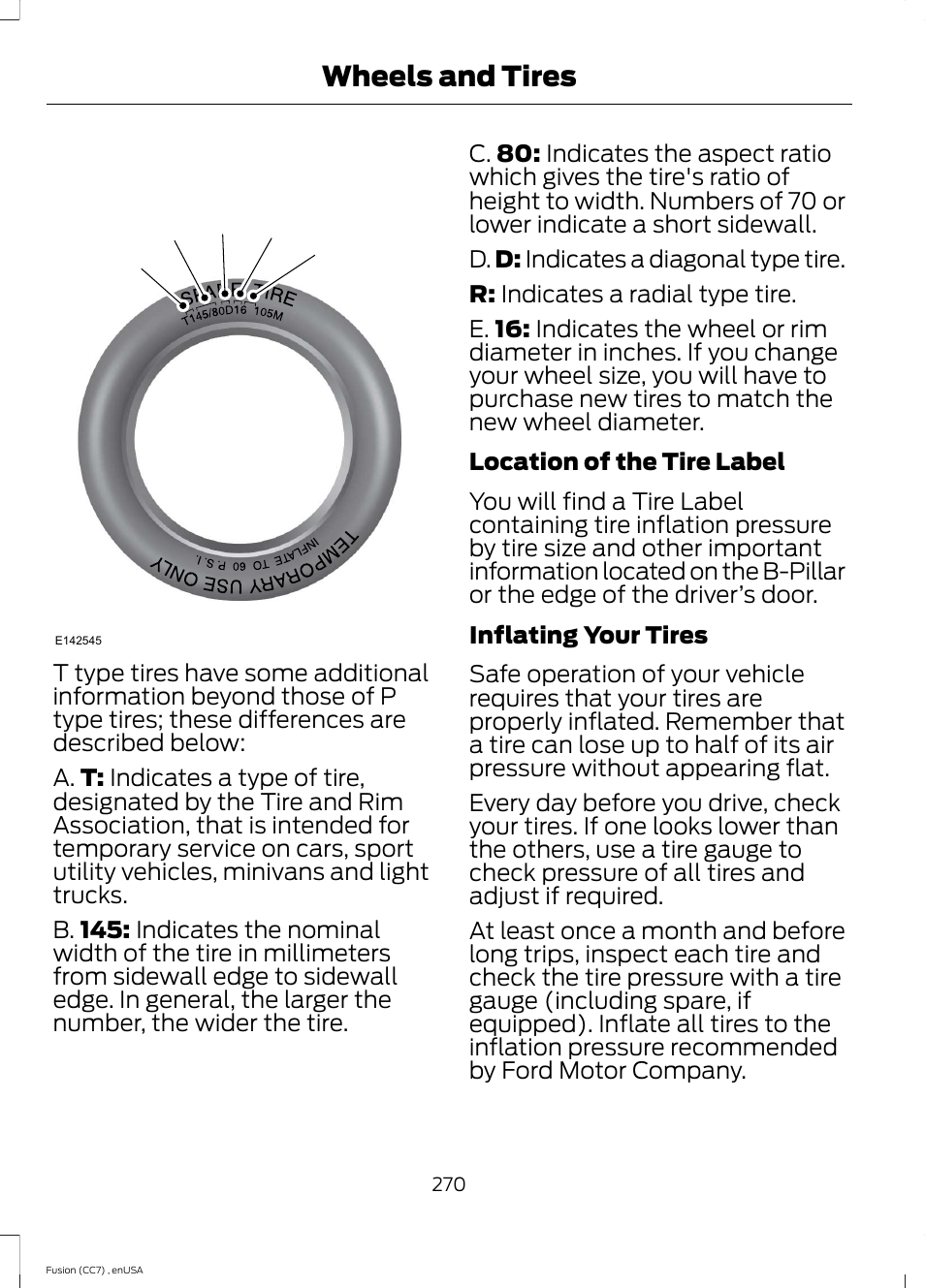 Wheels and tires | FORD 2014 Fusion v.3 User Manual | Page 273 / 458