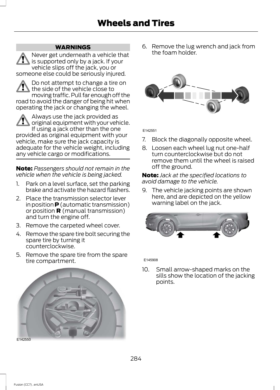 Wheels and tires | FORD 2014 Fusion v.3 User Manual | Page 287 / 458