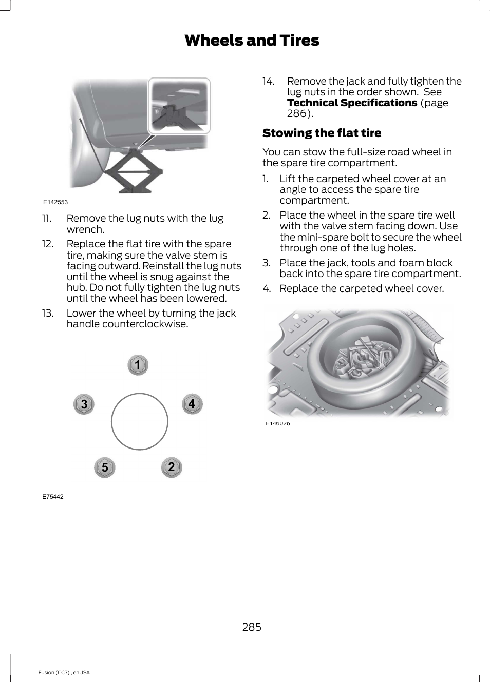 Wheels and tires | FORD 2014 Fusion v.3 User Manual | Page 288 / 458