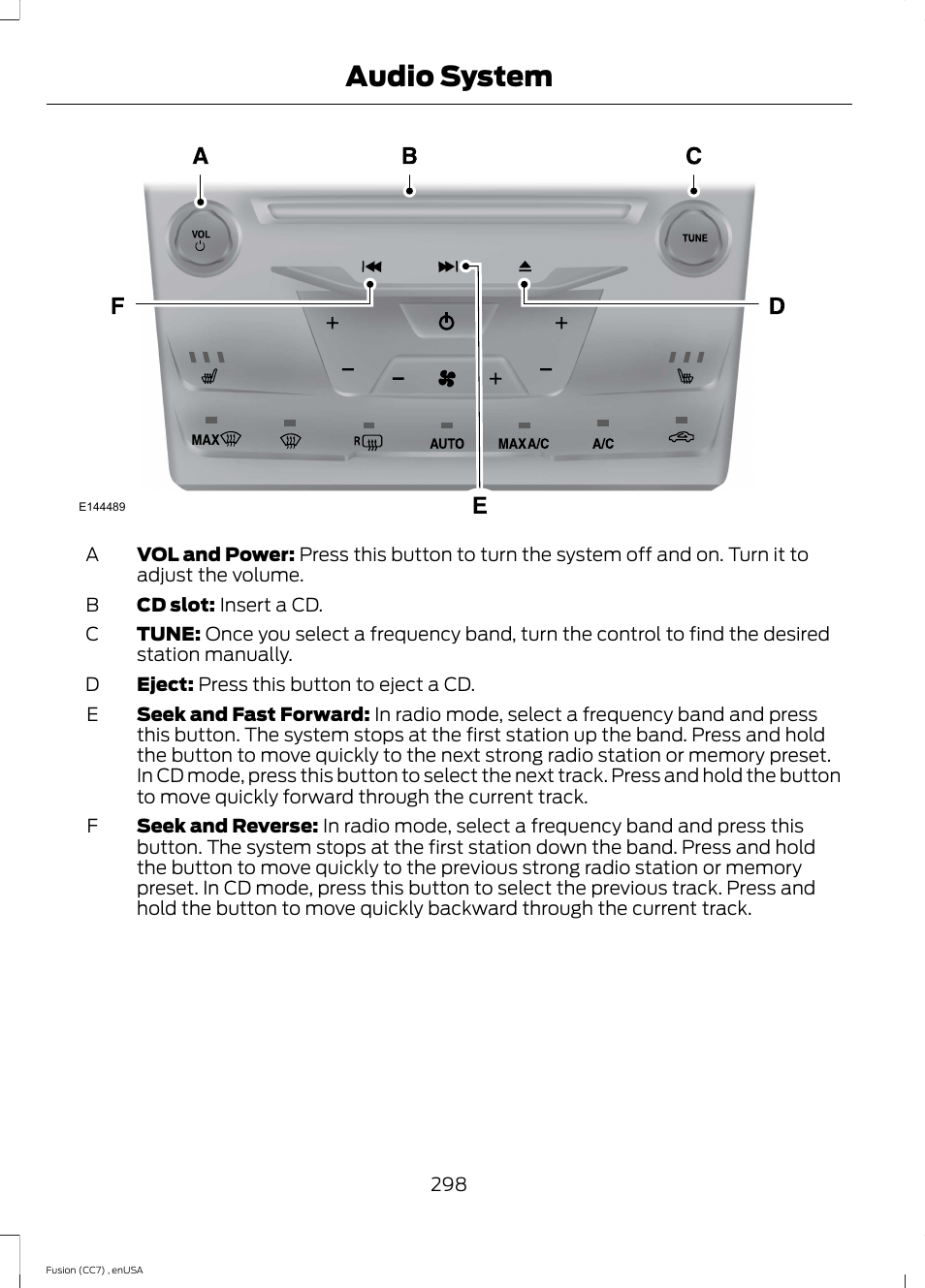 Audio system | FORD 2014 Fusion v.3 User Manual | Page 301 / 458