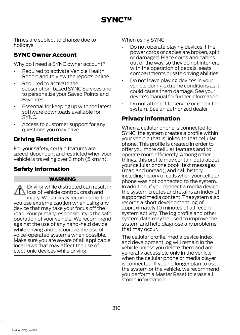 Sync | FORD 2014 Fusion v.3 User Manual | Page 313 / 458