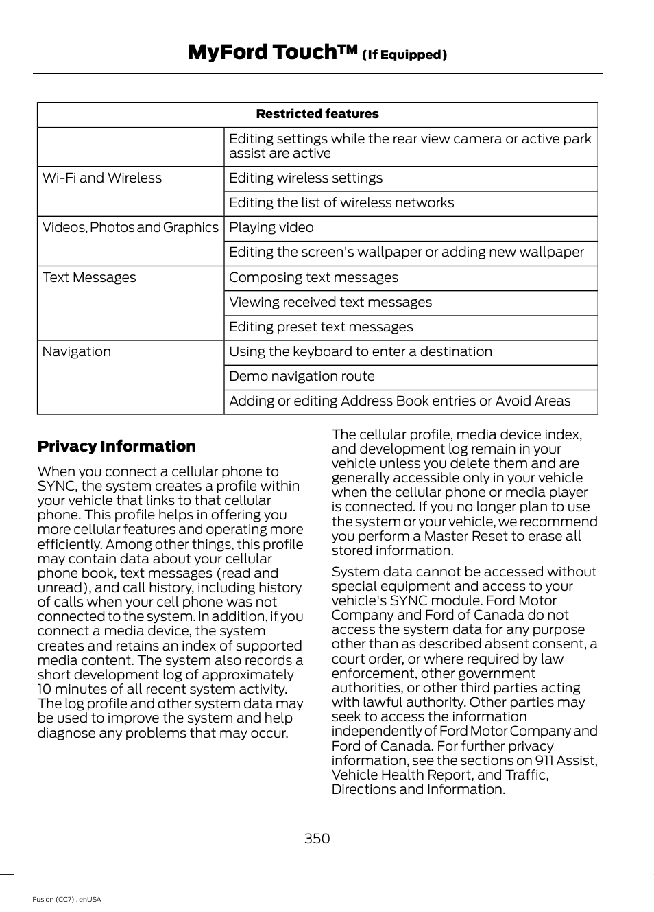 Myford touch | FORD 2014 Fusion v.3 User Manual | Page 353 / 458