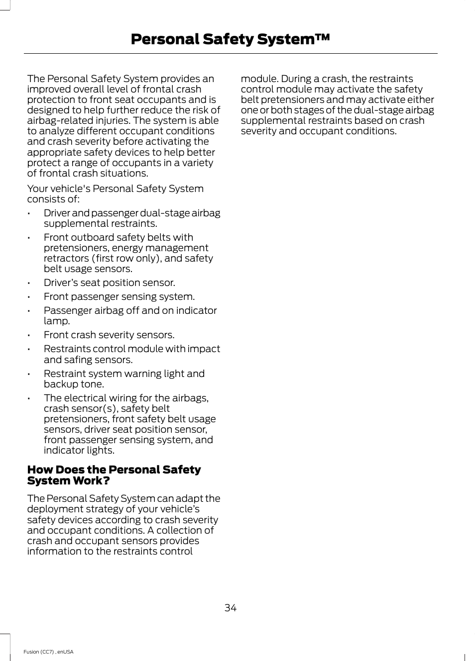 Personal safety system | FORD 2014 Fusion v.3 User Manual | Page 37 / 458