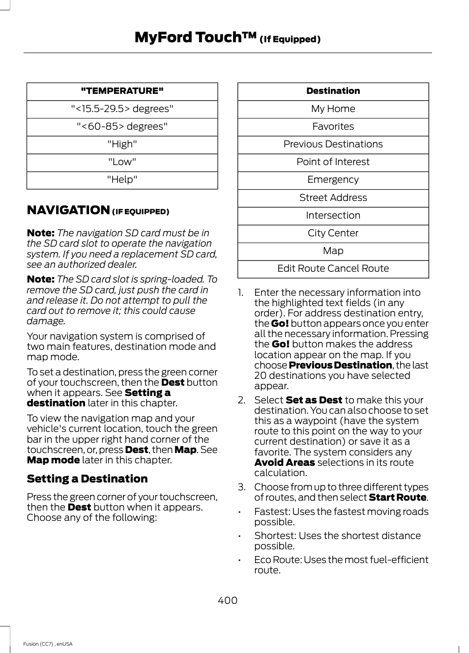 Navigation, Myford touch | FORD 2014 Fusion v.3 User Manual | Page 403 / 458