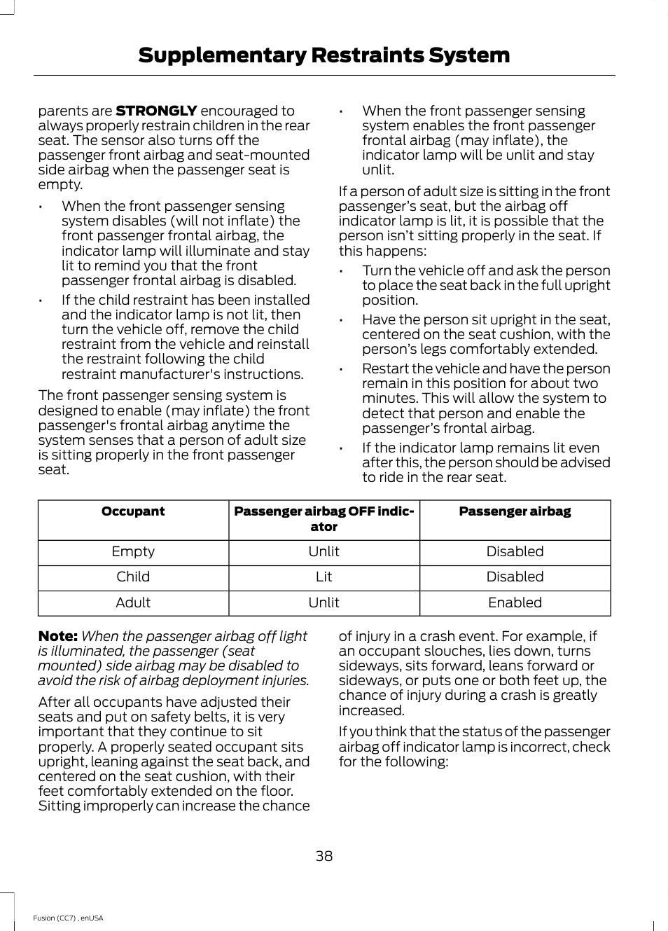 Supplementary restraints system | FORD 2014 Fusion v.3 User Manual | Page 41 / 458