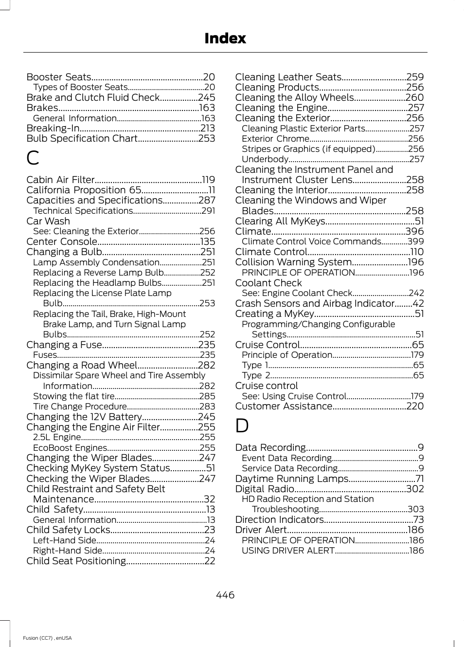 Index | FORD 2014 Fusion v.3 User Manual | Page 449 / 458