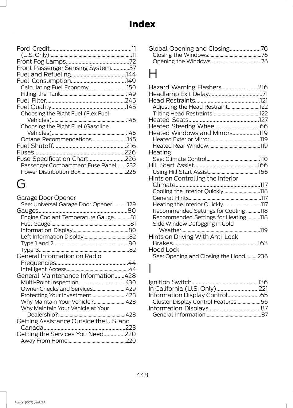 Index | FORD 2014 Fusion v.3 User Manual | Page 451 / 458