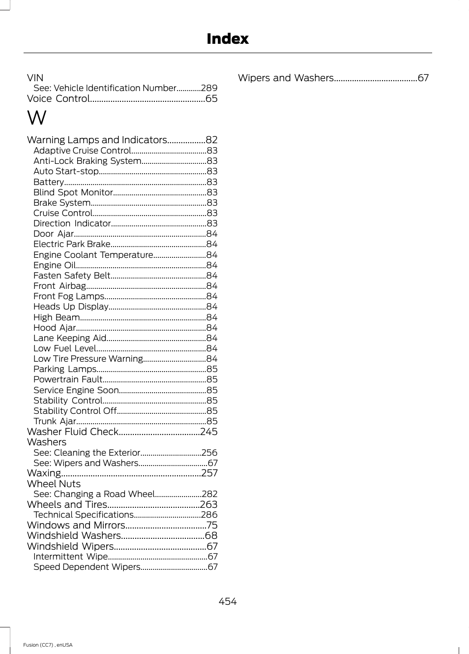 Index | FORD 2014 Fusion v.3 User Manual | Page 457 / 458