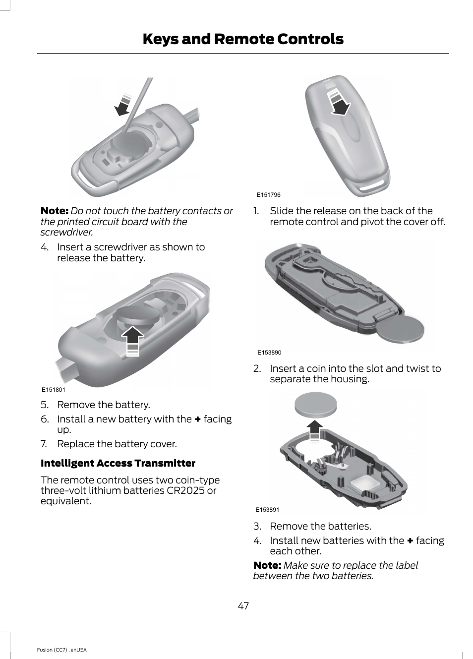 Keys and remote controls | FORD 2014 Fusion v.3 User Manual | Page 50 / 458