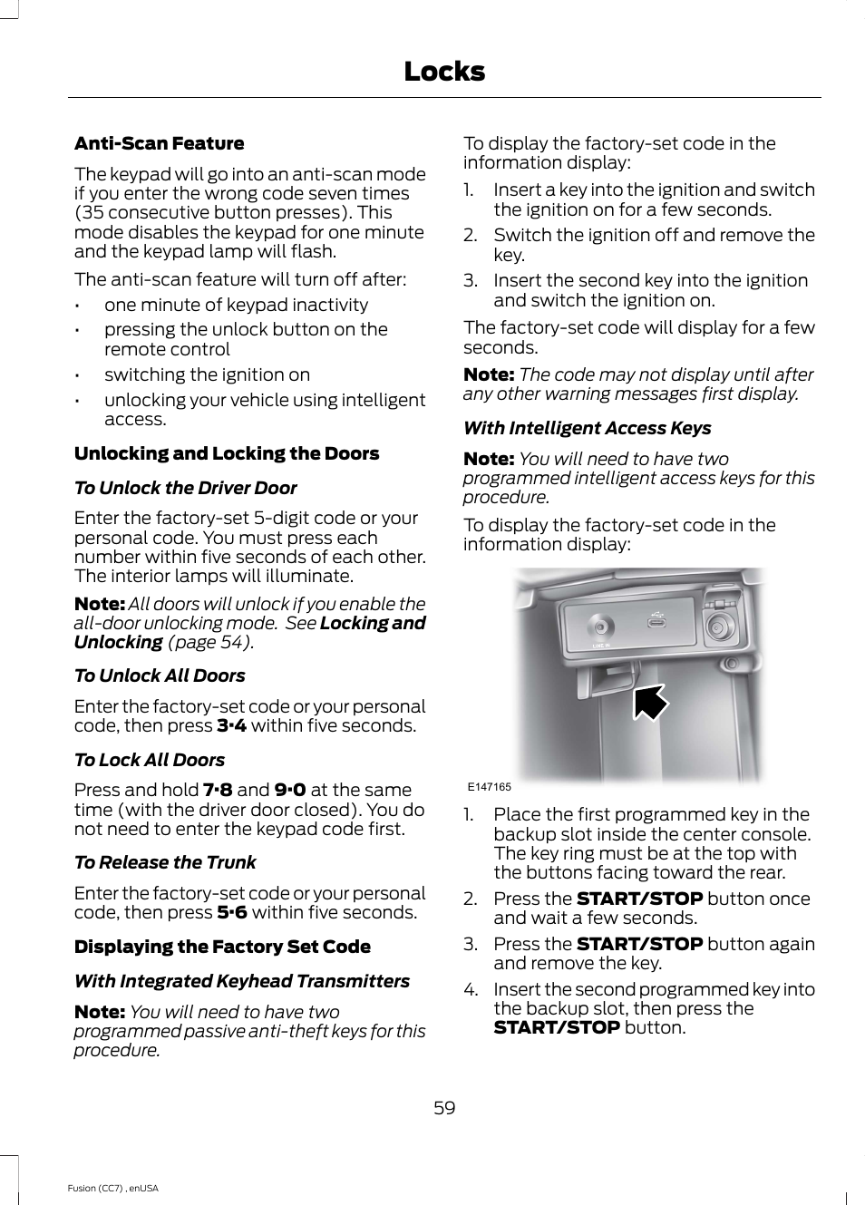 Locks | FORD 2014 Fusion v.3 User Manual | Page 62 / 458