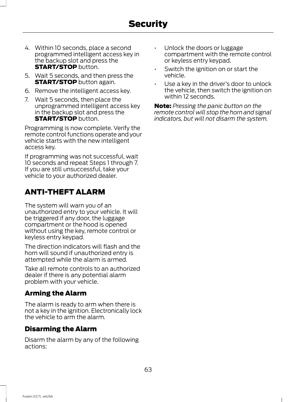 Anti-theft alarm, Security | FORD 2014 Fusion v.3 User Manual | Page 66 / 458