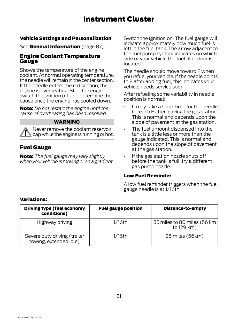 Instrument cluster | FORD 2014 Fusion v.3 User Manual | Page 84 / 458