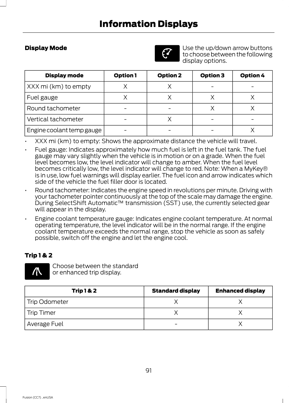 Information displays | FORD 2014 Fusion v.3 User Manual | Page 94 / 458