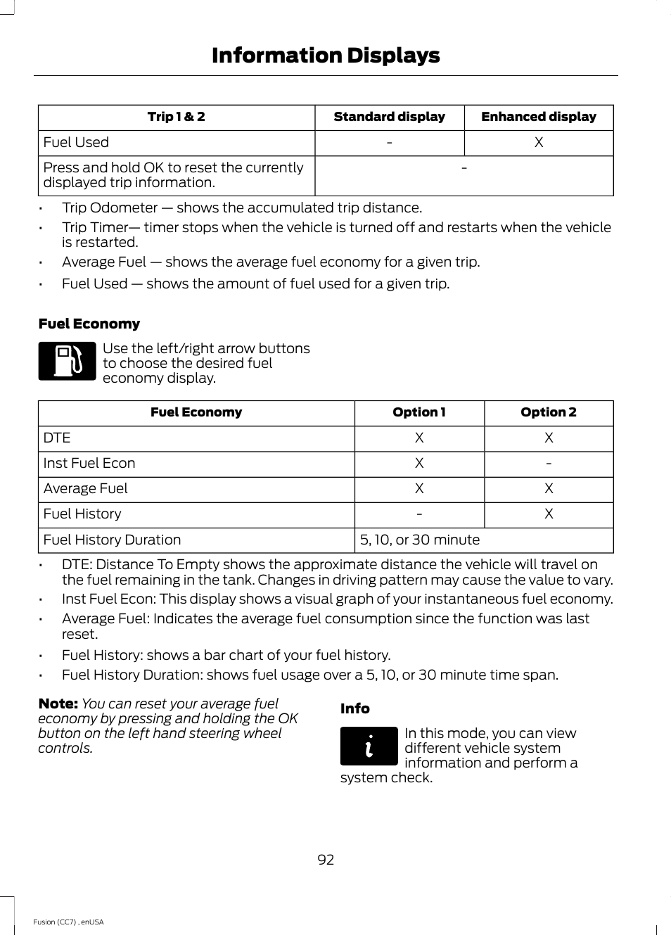 Information displays | FORD 2014 Fusion v.3 User Manual | Page 95 / 458