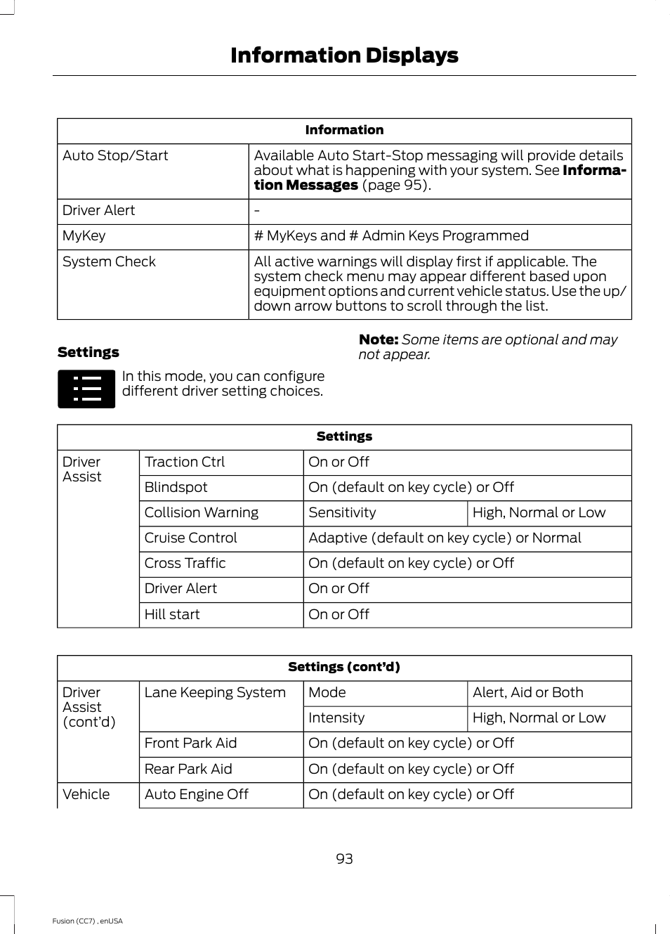 Information displays | FORD 2014 Fusion v.3 User Manual | Page 96 / 458