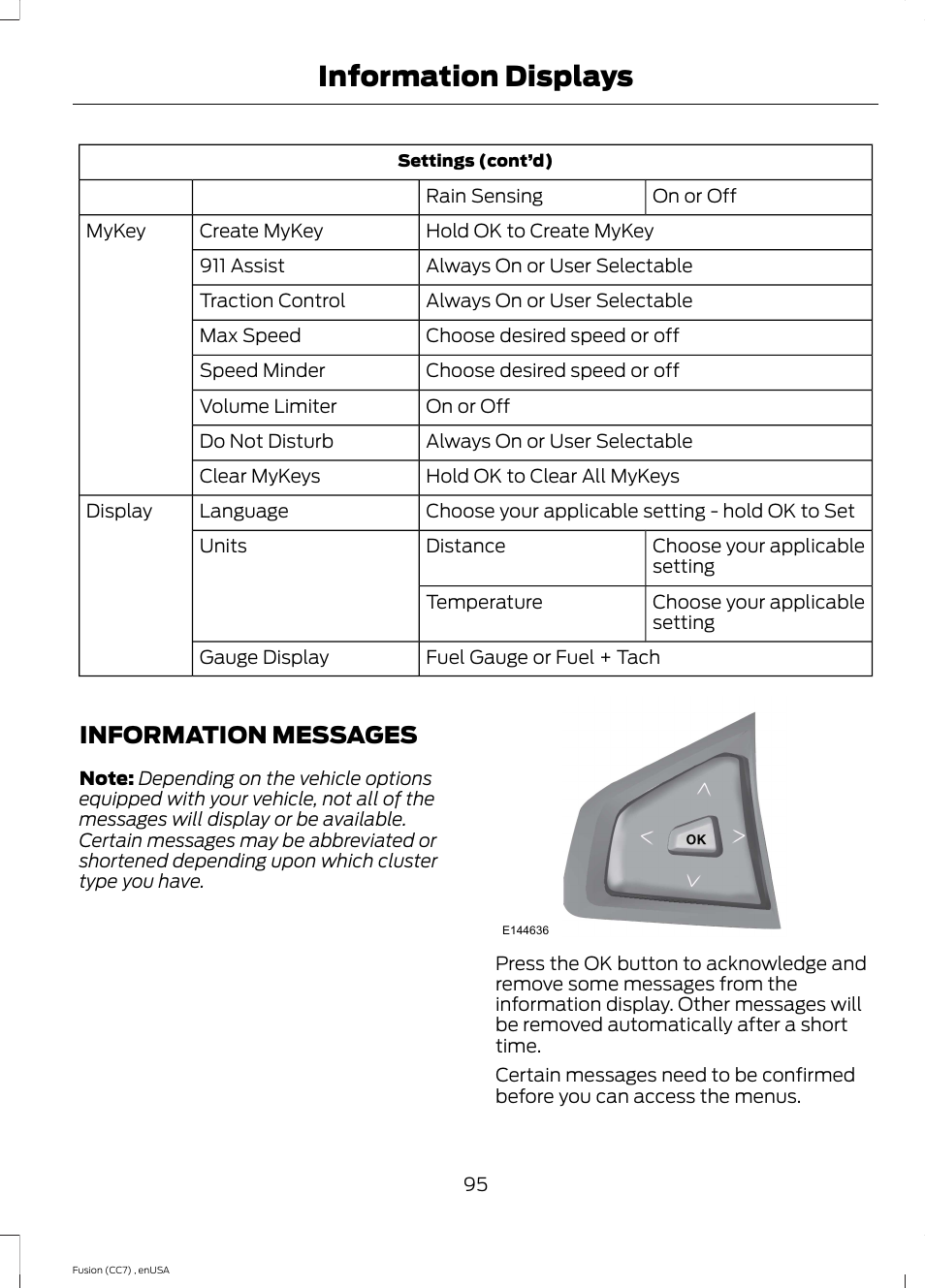 Information messages, Information displays | FORD 2014 Fusion v.3 User Manual | Page 98 / 458