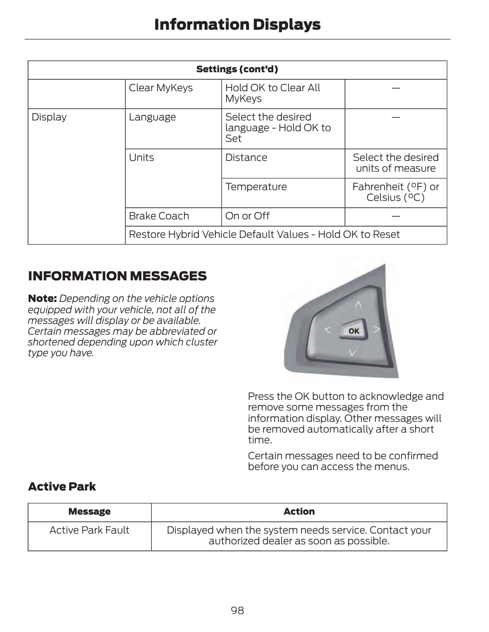 Information displays, Information messages | FORD 2014 Fusion Hybrid v.1 User Manual | Page 101 / 473