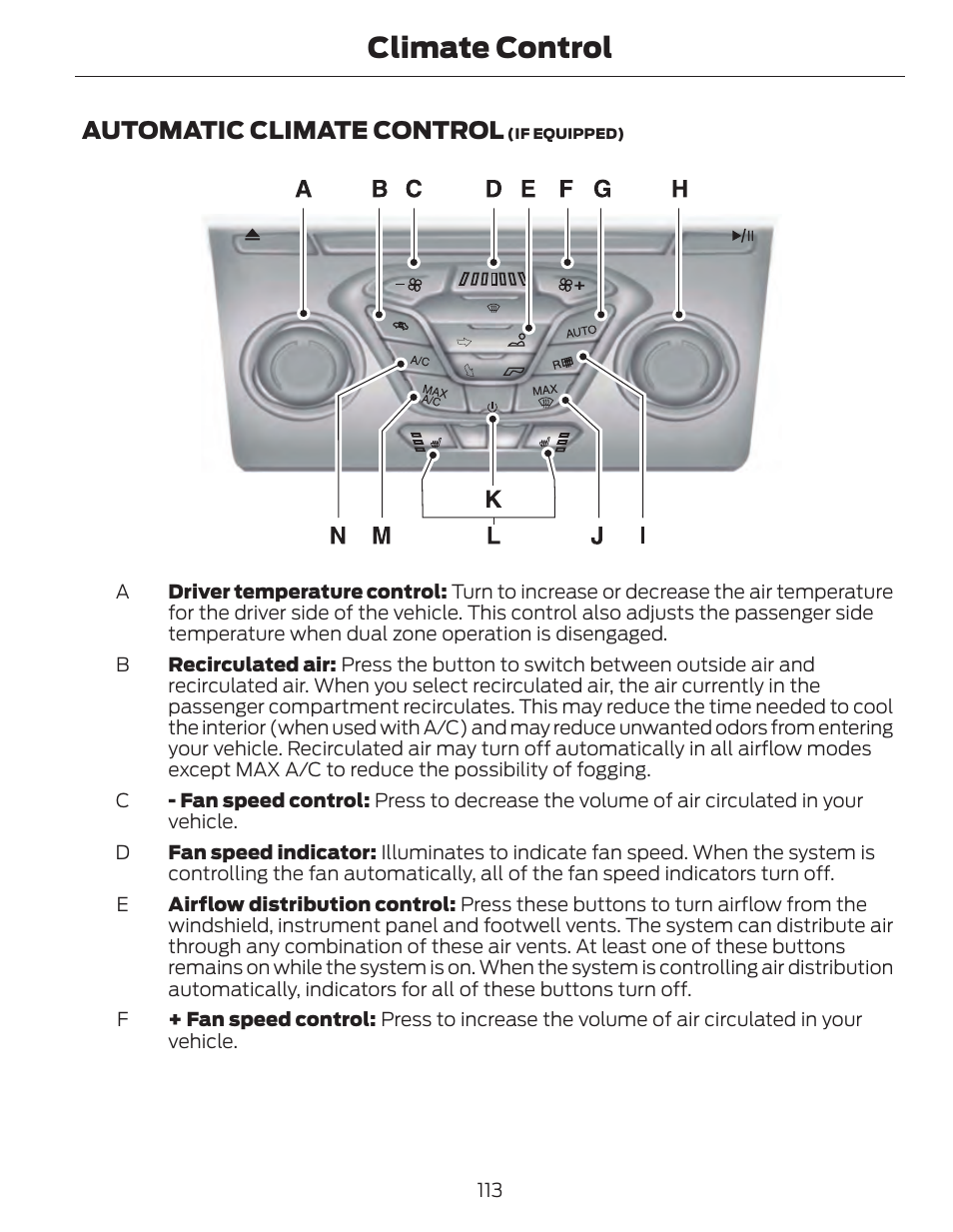 Climate control, Automatic climate control | FORD 2014 Fusion Hybrid v.1 User Manual | Page 116 / 473