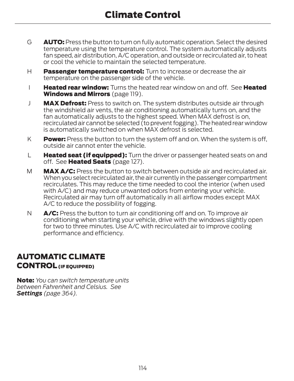 Climate control, Automatic climate control | FORD 2014 Fusion Hybrid v.1 User Manual | Page 117 / 473