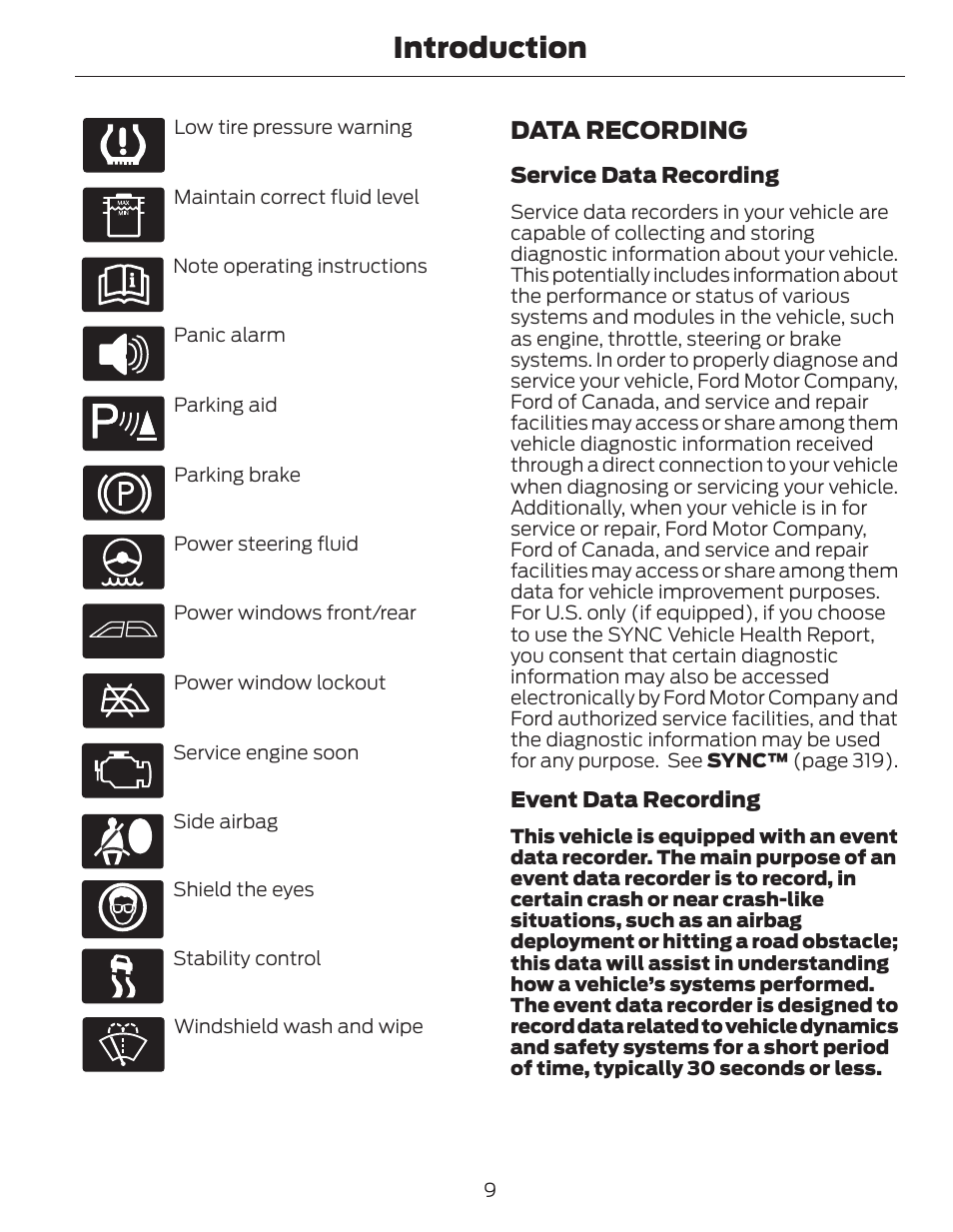 Introduction, Data recording | FORD 2014 Fusion Hybrid v.1 User Manual | Page 12 / 473